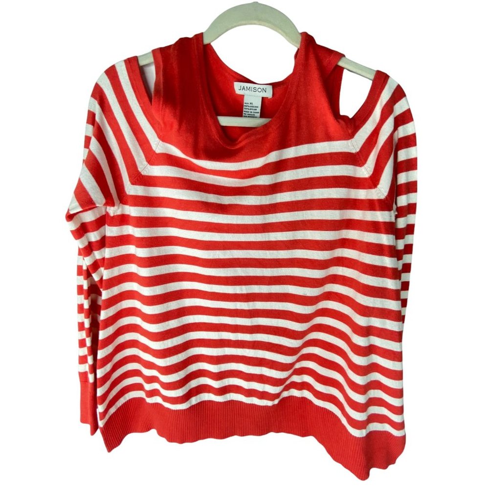 Jamison Cold Shoulder Sweater Orange & White Size XL